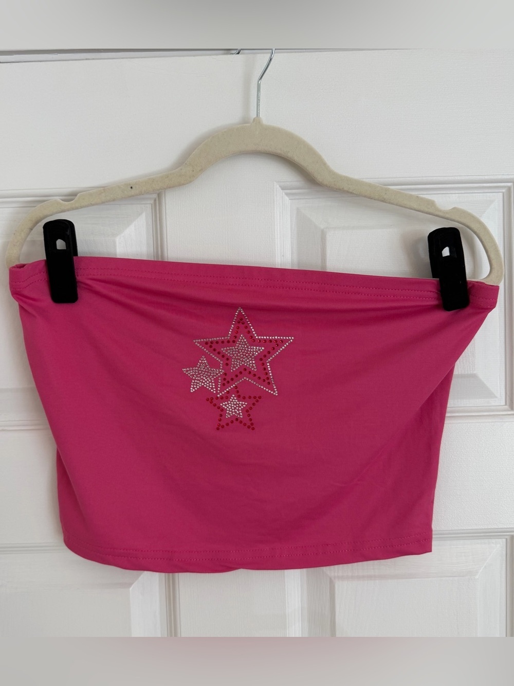 Pink Rhinestone Star Tube Top Strapless Y2K Coquette Size Large